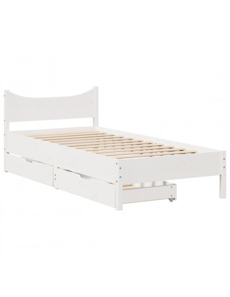 Giroletto con Cassetti Bianco 90x200 cm Legno Massello di Pino