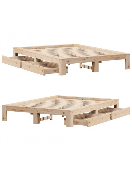 Letto senza Materasso 140x200 cm in Legno Massello di Pino