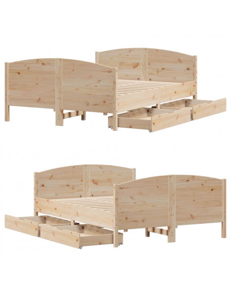 Letto senza Materasso 140x200 cm in Legno Massello di Pino