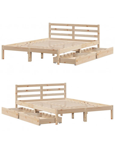 Letto senza Materasso 140x200 cm in Legno Massello di Pino