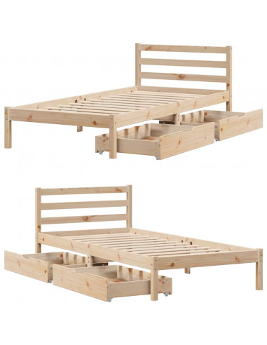 Letto senza Materasso 90x200 cm in Legno Massello di Pino