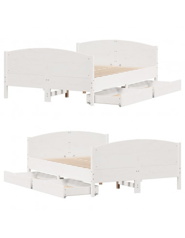 Letto senza Materasso Bianco 150x200 cm Legno Massello di Pino