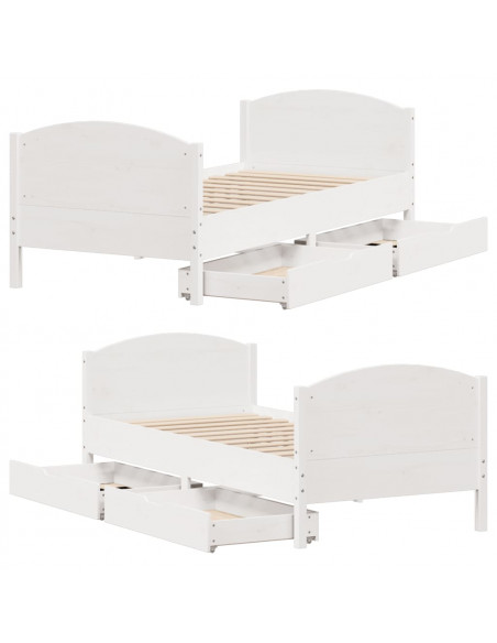 Letto senza Materasso Bianco 90x200 cm Legno Massello di Pino