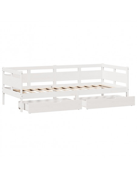 Dormeuse con Cassetti Bianca 80x200 cm Legno Massello di Pino