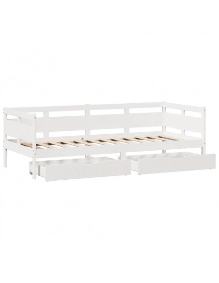 Dormeuse con Cassetti Bianco 90x200 cm Legno Massello di Pino