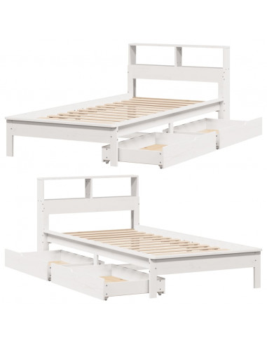 Letto Libreria senza Materasso Bianca 90x200 cm Legno di Pino