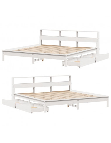 Letto Libreria senza Materasso Bianco 200x200 cm Legno di Pino
