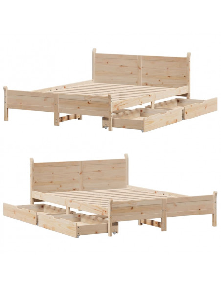 Letto senza Materasso 150x200 cm in Legno Massello di Pino