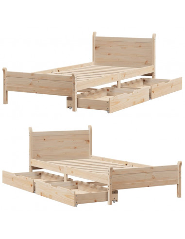 Letto senza Materasso 90x200 cm in Legno Massello di Pino