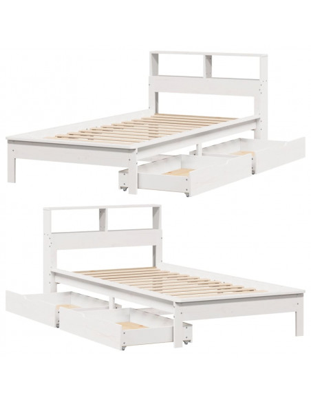 Letto Libreria senza Materasso Bianco 100x200 cm Legno di Pino