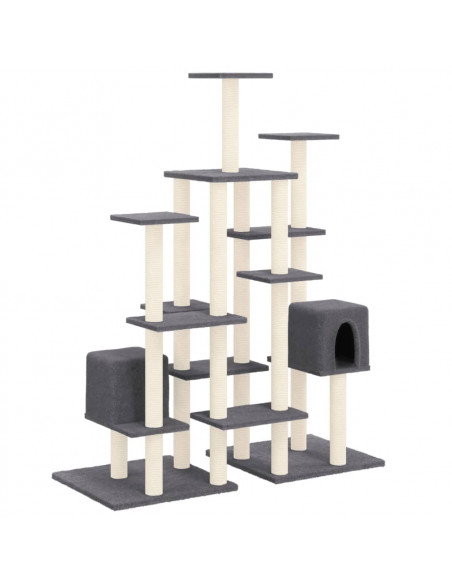 Albero per Gatti con Tiragraffi in Sisal Grigio Scuro 145 cm