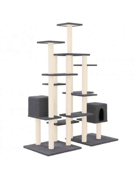 Albero per Gatti con Tiragraffi in Sisal Grigio Scuro 145 cm