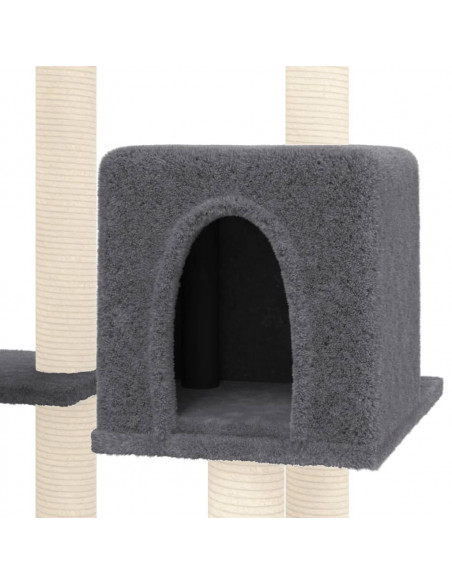 Albero per Gatti con Tiragraffi in Sisal Grigio Scuro 145 cm