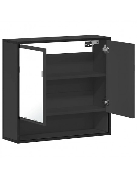 Armadietto Specchio da Bagno Nero 65x20x60 cm Legno Multistrato