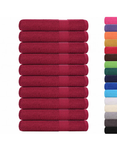 Asciugamani per Sauna 10 pz Bordeaux 80x200 cm 100% Cotone