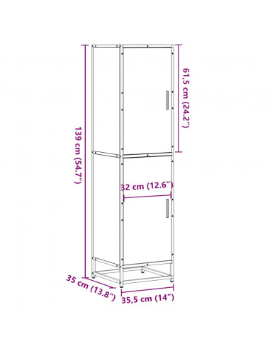 Credenza Grigio Sonoma 35,5x35x139 cm Legno Multistrato Metallo