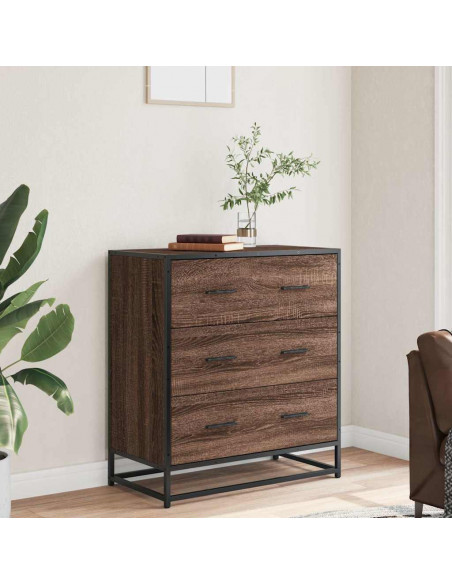 Credenza Rovere Marrone 68x35x76 cm in Truciolato e Metallo