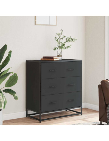 Credenza Rovere Nera 68x35x76 cm in Truciolato e Metallo