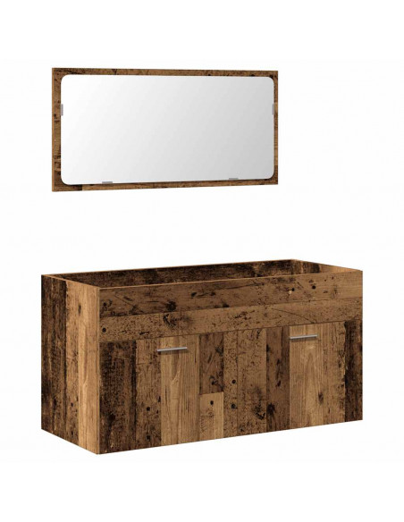 Mobile da Bagno con Specchio in Legno Antico Legno Multistrato