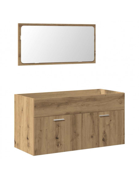 Mobile da Bagno con Specchio Rovere Artigianale Truciolato
