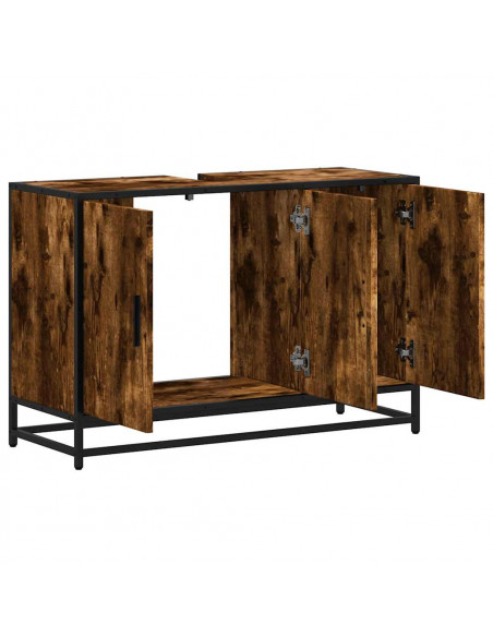 Mobile Lavabo Bagno Rovere Fumo 90x33x60 cm Legno Multistrato