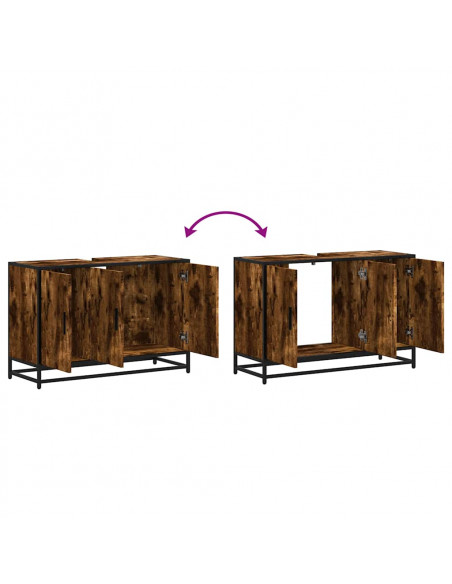 Mobile Lavabo Bagno Rovere Fumo 90x33x60 cm Legno Multistrato