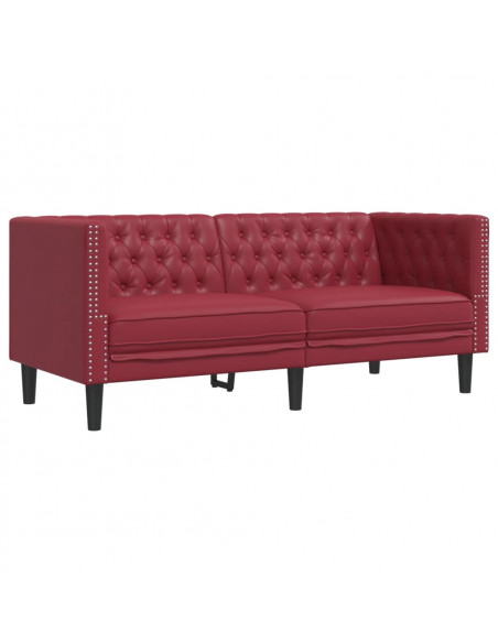 Poltrona Chesterfield a 2 Posti Rosso Vino in Similpelle