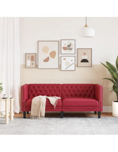 Poltrona Chesterfield a 2 Posti Rosso Vino in Similpelle