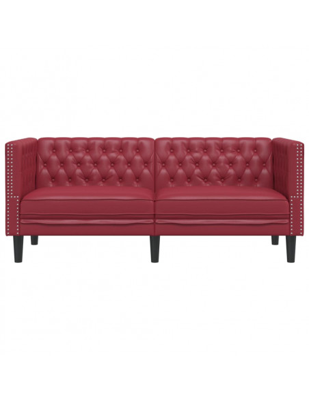 Poltrona Chesterfield a 2 Posti Rosso Vino in Similpelle
