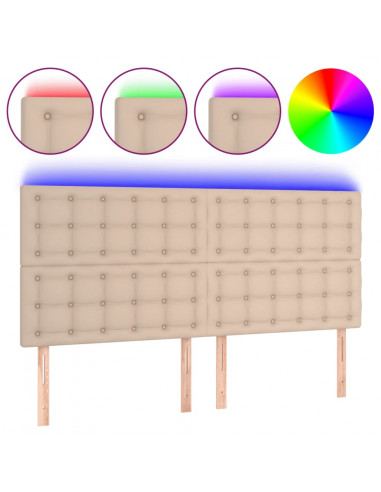 Testiera a LED Cappuccino 180x5x118/128 cm in Similpelle