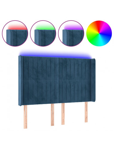 Testiera a LED Blu Scuro 147x16x118/128 cm in Velluto