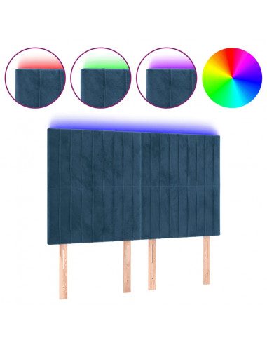 Testiera a LED Blu Scuro 144x5x118/128 cm in Velluto