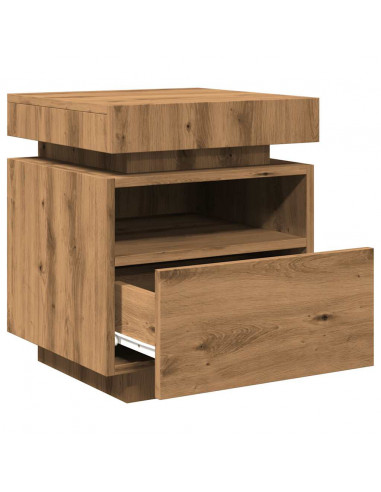 Comodino con Luci LED Rovere Artigianale 40x39x48,5 cm