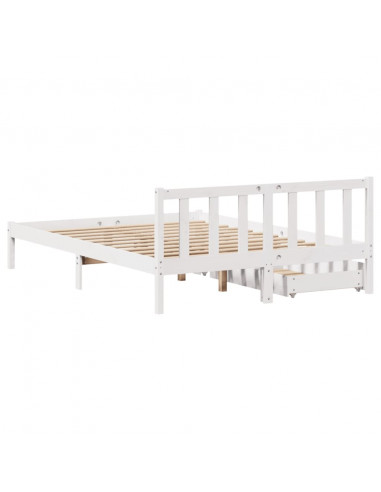 Letto senza Materasso Bianco 135x190 cm Legno Massello di Pino