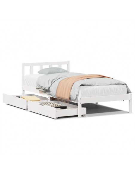 Letto senza Materasso Bianco 75x190 in Legno Massello di Pino