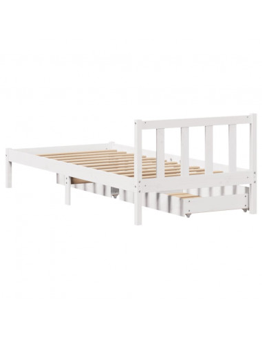 Letto senza Materasso Bianco 75x190 in Legno Massello di Pino