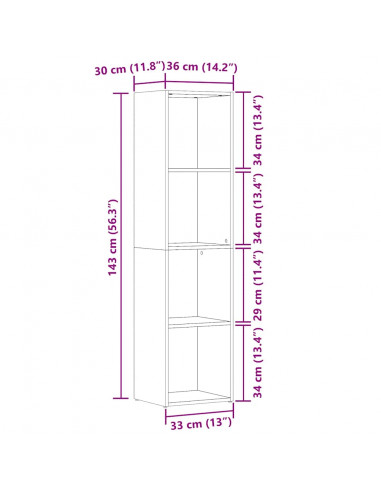 Libreria Rovere Artigianale 36x30x114 cm in Legno Multistrato