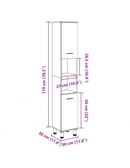 Mobile da Bagno Legno Antico 30x30x179 cm in Legno Multistrato