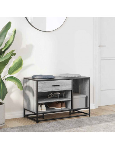 Panca Portaoggetti Grigio Sonoma Legno Multistrato e Metallo