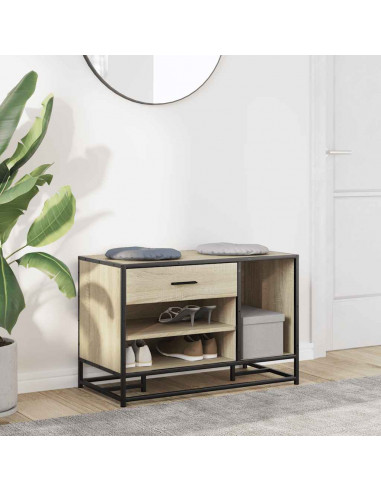 Panca Portaoggetti Rovere Sonoma Legno Multistrato e Metallo