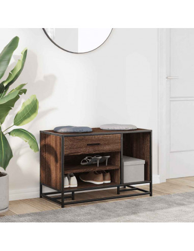 Panca Portaoggetti Rovere Marrone Legno Multistrato e Metallo