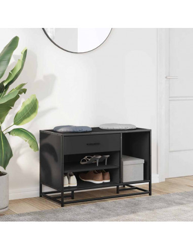 Panca Portaoggetti Nera 80x40x53,5 cm Multistrato e Metallo