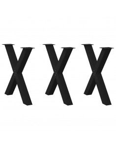 Gambe Tavolo Pranzo a Forma X 3 pz Nero 80x(72-73) cm Acciaio