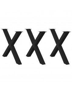 Gambe Tavolo Pranzo a Forma X 3 pz Nero 90x(72-73) cm Acciaio