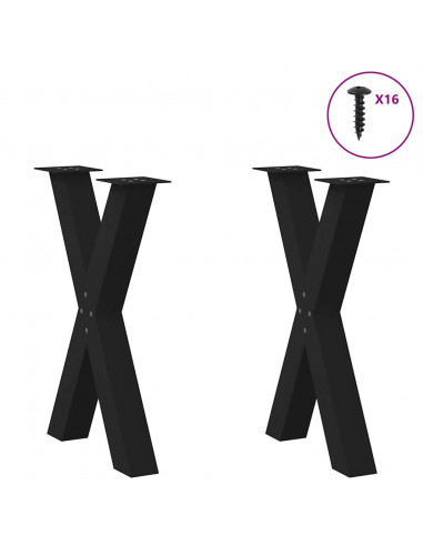 Gambe Tavolo Pranzo a Forma X 2 pz Nero 60x(72-73) cm Acciaio