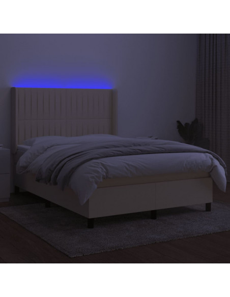Letto a Molle con Materasso e LED Crema 140x190 cm in Tessuto
