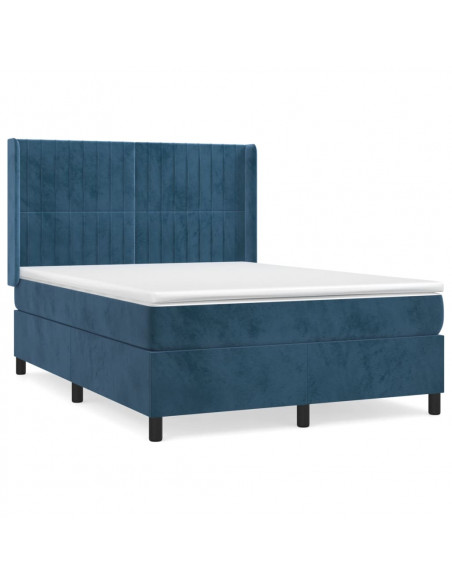 Giroletto a Molle con Materasso Blu Scuro 140x190 cm in Velluto