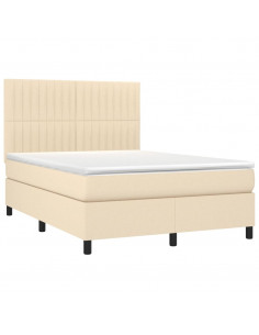 Letto a Molle con Materasso e LED Crema 140x190 cm in Tessuto 2
