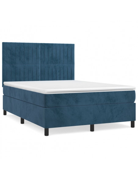Giroletto a Molle con Materasso Blu Scuro 140x190 cm in Velluto
