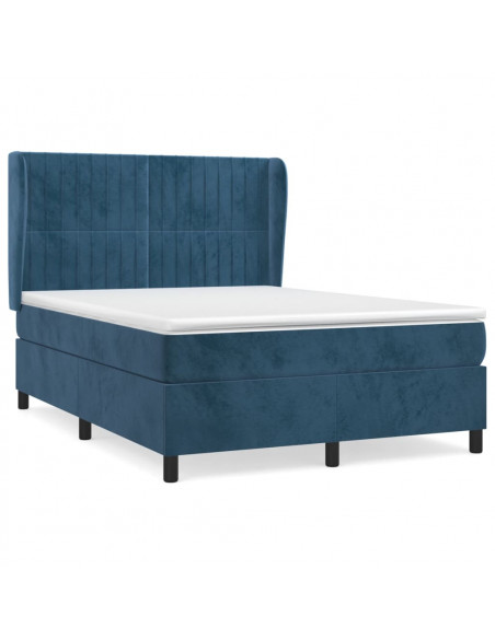 Giroletto a Molle con Materasso Blu Scuro 140x190 cm in Velluto